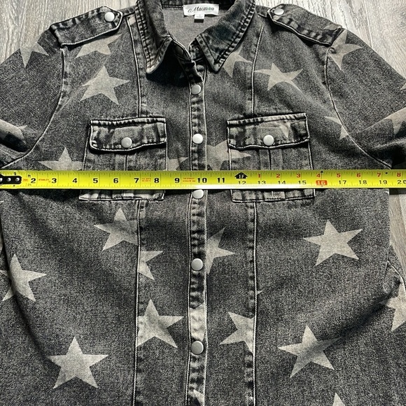 Macaron Women’s Oversized Denim Jacket, black with white stars, size small - Picture 5 of 8